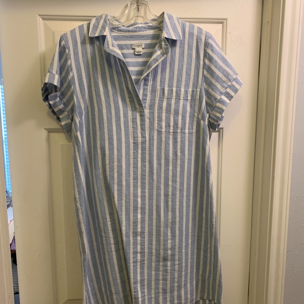 J.Crew Blue and White Vertical Striped Dress